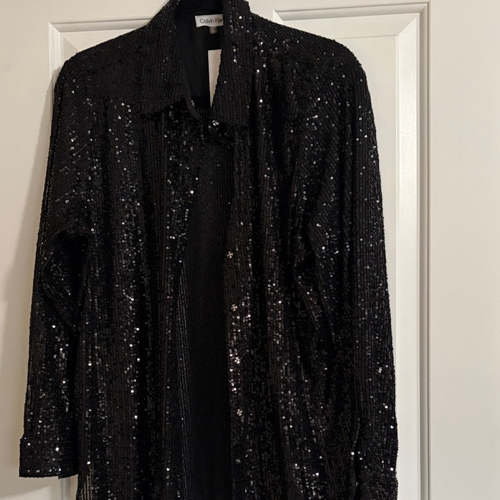 Calvin Klein Shimmering Black Sequin Blazer